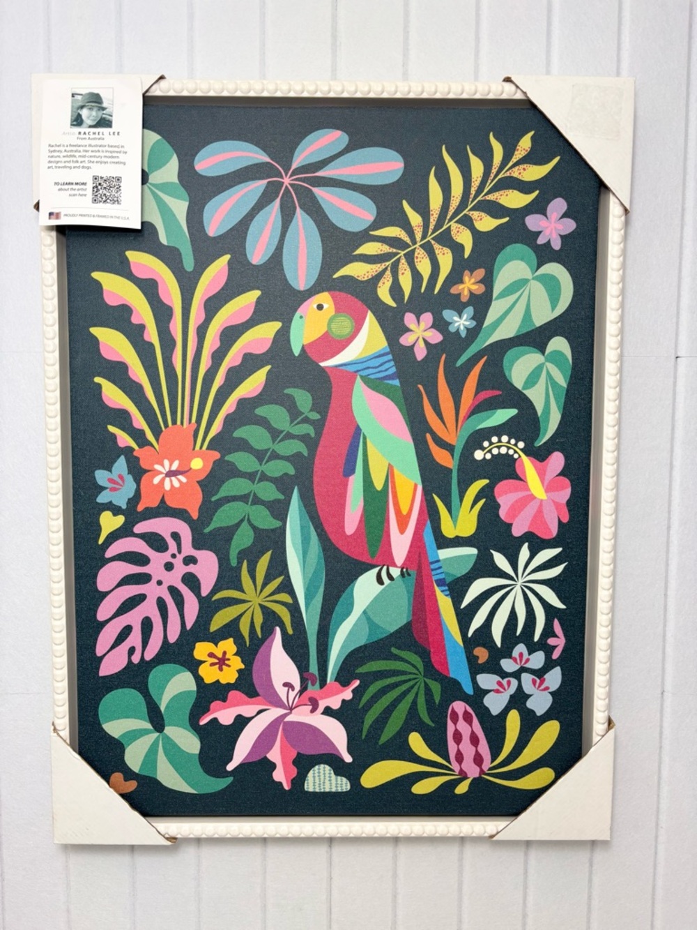 Kate and Laurel Sylvie Tropical Parrot Framed Canvas Wall Art Rachel Lee 18x24